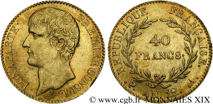 40 francs or Bonaparte Premier consul 1804 Paris F.536/6 AU 