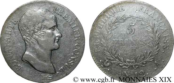 5 francs Bonaparte Premier consul 1804 Paris F.301/9 VF 