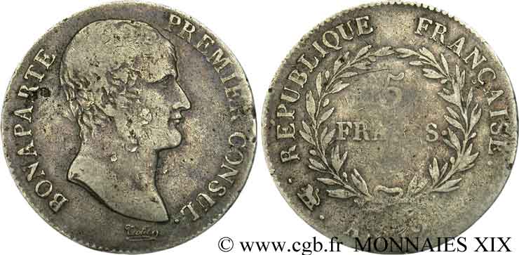 5 francs Bonaparte Premier consul 1804 Genève F.301/14 MB 