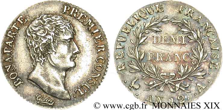 Demi-franc Bonaparte Premier consul 1804 Paris F.173/2 SUP 