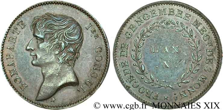 Essai au module de 2 francs Bonaparte par Jaley d après le procédé de Gengembre 1802 Paris VG.977  VZ 