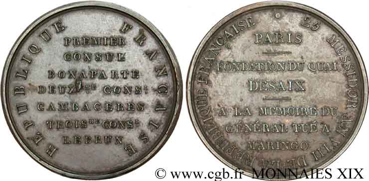 CONSOLATO Médaille Br 42, fondation du quai Desaix BB