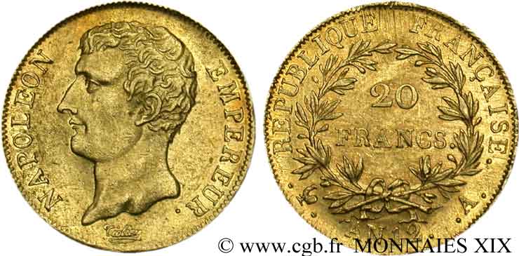 20 francs or, Napoléon empereur, buste intermédiaire 1804 Paris F.511/1 SPL 