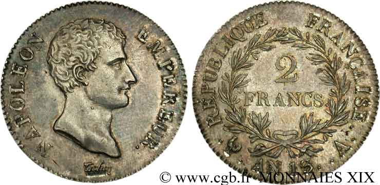 2 francs Napoléon empereur, calendrier révolutionnaire 1805 Paris F.251/11 AU 