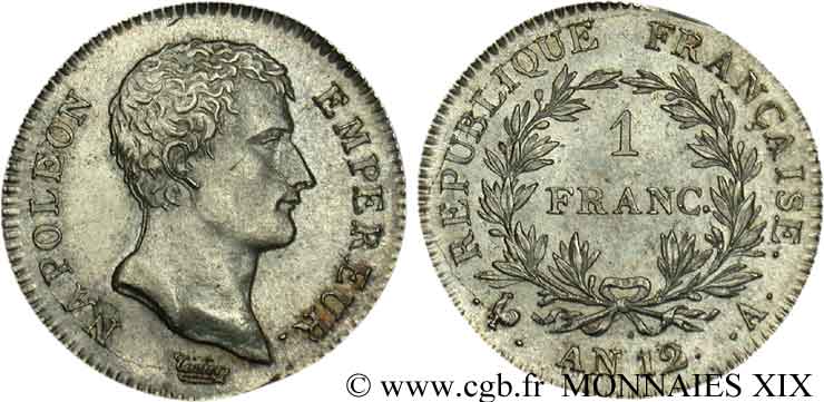 1 franc Napoléon Empereur, Calendrier révolutionnaire 1804 Paris F.201/1 SC 