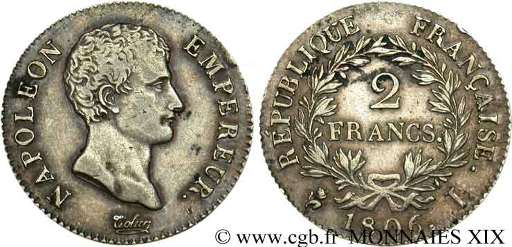 2 francs Napoléon empereur, calendrier grégorien 1806 Bayonne F.252/6 MBC 