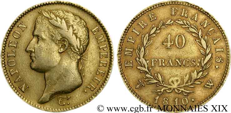 40 francs or Napoléon tête laurée, Empire français 1810 Lille F.541/5 BB 