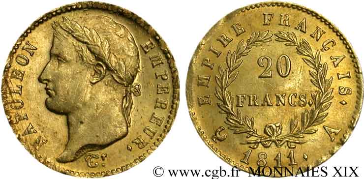 20 francs or Napoléon, tête laurée, Empire français 1811 Paris F.516/16 MS 
