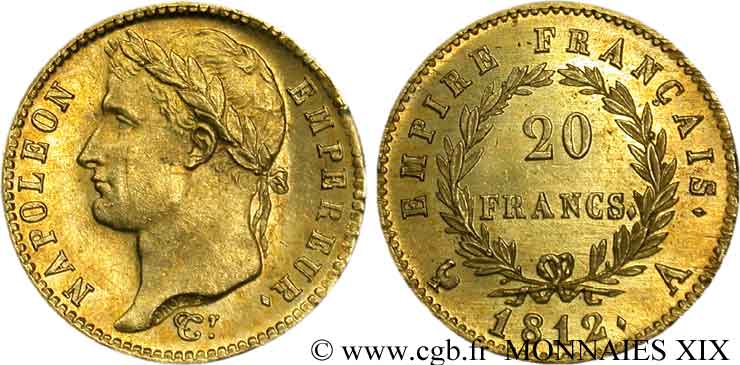 20 francs or Napoléon, tête laurée, Empire français 1812 Paris F.516/22 SPL 