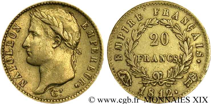 20 francs or Napoléon tête laurée, Empire français 1812 Rome F.516/27 BB 