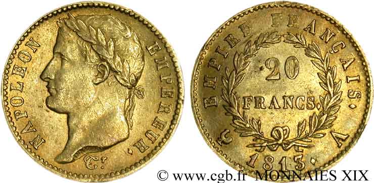 20 francs or Napoléon, tête laurée, Empire français 1813 Paris F.516/30 SUP 