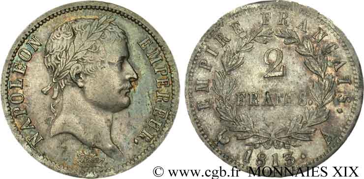 2 francs Napoléon Ier tête laurée, Empire français 1813 Paris F.255/52 XF 