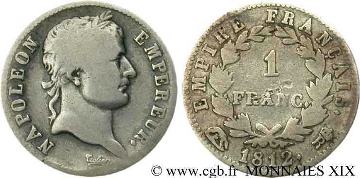 1 franc Napoléon Ier tête laurée, Empire français 1812 Rome F.205/53 SGE 
