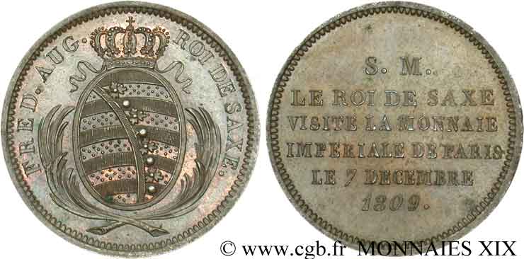 Monnaie de visite, module de 2 francs pour Frédéric-Auguste de Saxe 1809 Paris VG.cf. 2277  VZ 