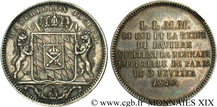 Monnaie de visite au module de 2 francs pour Maximilien I Joseph de Bavière, refrappe postérieure 1810  VG.cf. 2288  VZ 