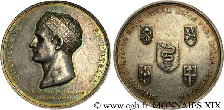 PREMIER EMPIRE Médaille Ar 42, Napoléon roi d’Italie, couronné à Milan TTB