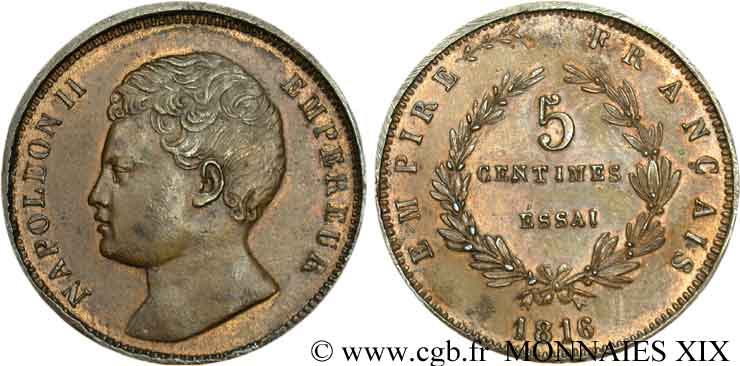 5 centimes, essai en bronze 1816  VG.2413  VZ 
