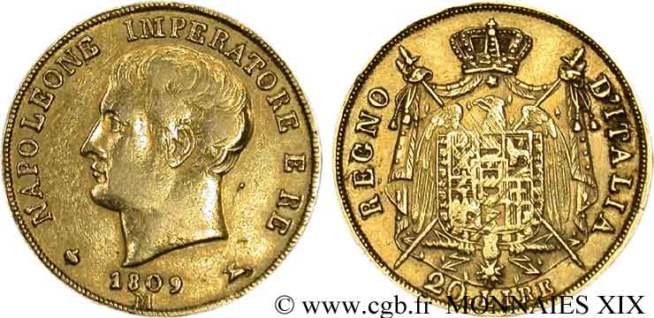 20 lires en or 1809 Milan VG.1333  XF 