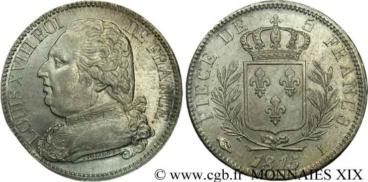5 francs Louis XVIII, buste habillé 1815 Limoges F.308/20 AU 