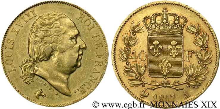 40 francs or Louis XVIII 1817 Paris F.542/6 XF 