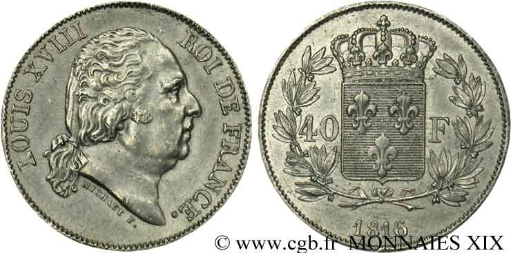 Essai de 40 francs de Michaut 1816  VG.- (cf. 2425) SPL 