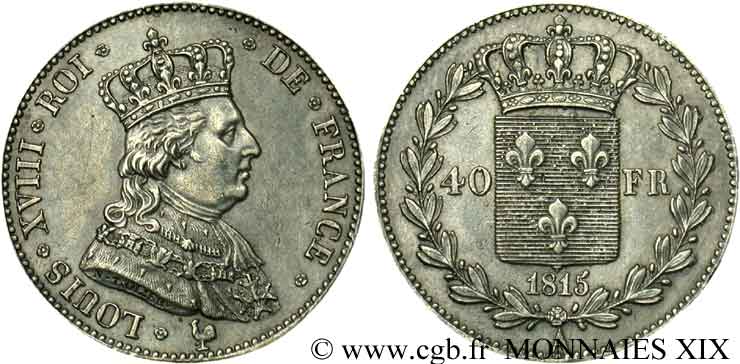 Essai de 40 francs de Tiolier 1815 Paris VG.- (cf. 2428) AU 