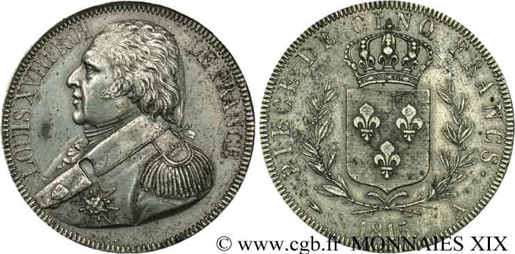 Essai de 5 Francs de Droz, 2e type 1815 Paris VG.- (cf. 2445) MBC 