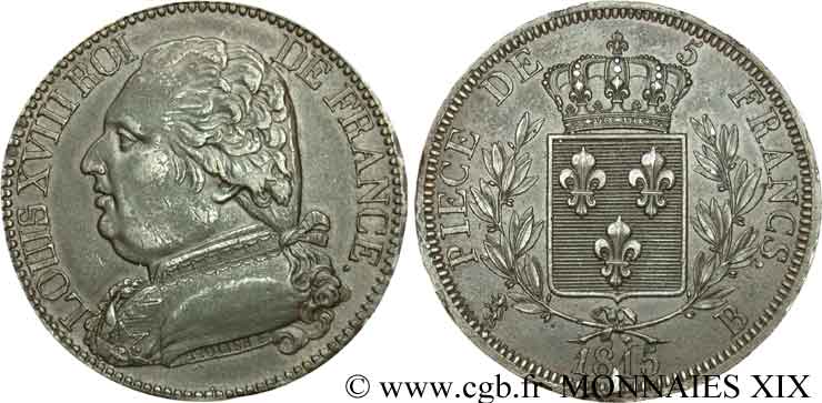 Essai du concours de 5 francs 1815 Rouen VG.- (cf. 2457) EBC 