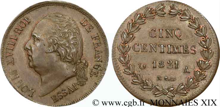 Essai Br de 5 centimes 1821 Paris VG.2534  VZ 
