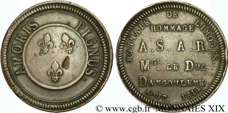 Monnaie de visite  Le duc d Angoulême visite la monnaie de Limoges  1814  VG.2369  MBC 
