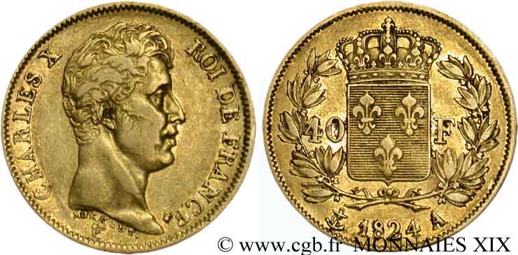 40 francs Charles X, 1er type 1824 Paris F.543/1 MB 