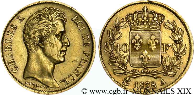 40 francs Charles X, 2e type 1828 Paris F.544/3 MBC 