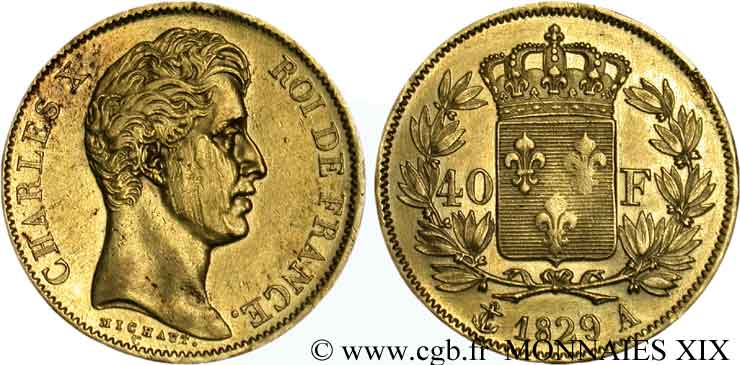 40 francs Charles X, 2e type 1829 Paris F.544/4 MBC 