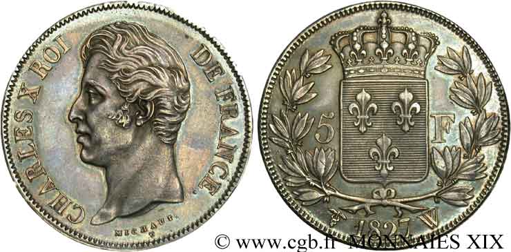 5 francs Charles X, 2e type 1827 Lille F.311/13 EBC 