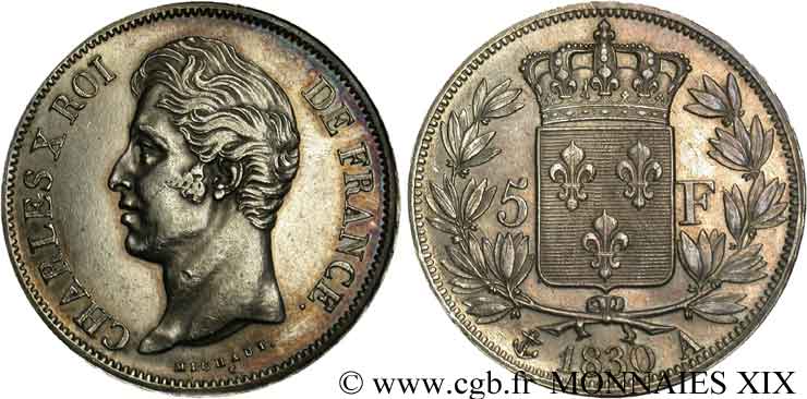 5 Francs, 2e type, tranche en relief 1830 Paris F.312/1 SUP 