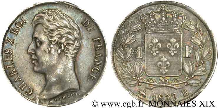 1 franc Charles X 1827 Rouen F.207/26 MBC 