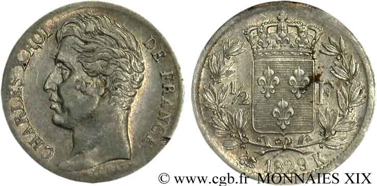 1/2 franc Charles X 1829 Bordeaux F.180/43 MBC 
