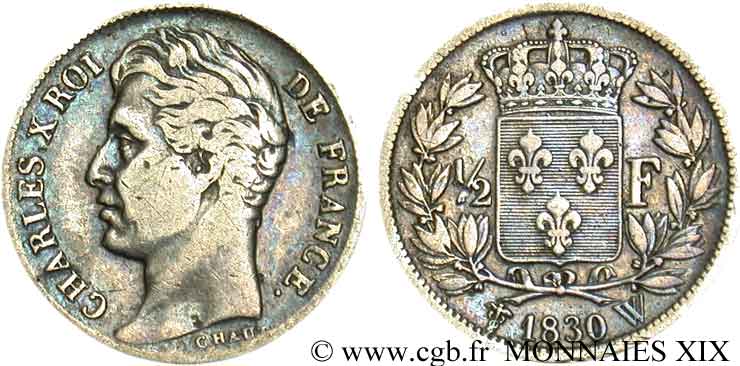 1/2 franc Charles X 1830 Lille F.180/54 S 