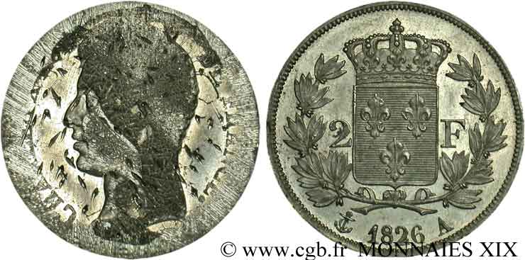 Épreuve uniface de revers de 2 francs, par Michaut (?) 1826 Paris VG.-  SPL 