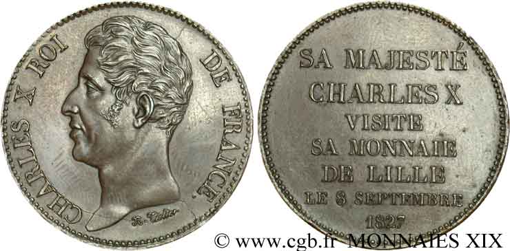 Monnaie de visite, module de 5 francs, pour la visite du roi à la Monnaie de Lille 1827 Lille VG. 2648  SUP 