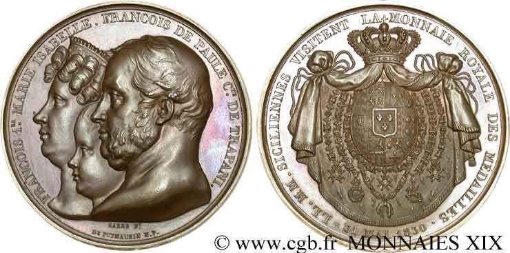 CARLO X Médaille Br 51, le roi et la reine de Sicile visitent la Monnaie de Paris MS