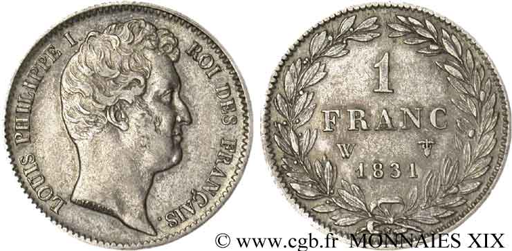 1 franc Louis-Philippe, tête nue 1831 Lille F.209/12 XF 