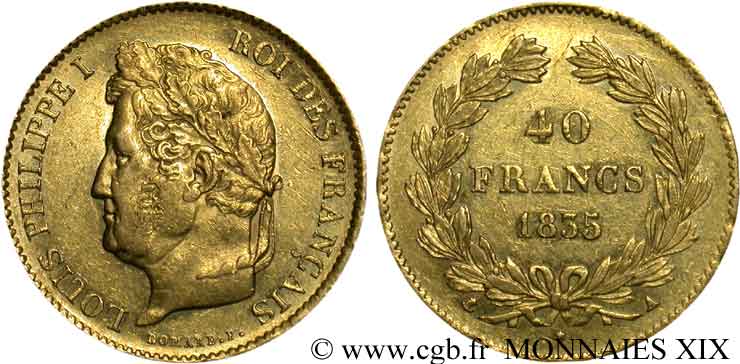 40 francs or Louis-Philippe 1835 Paris F.546/8 MBC 