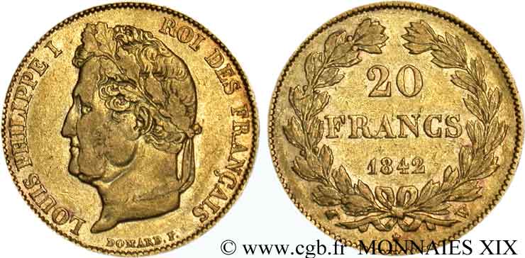 20 francs Louis-Philippe, Domard 1842 Lille F.527/28 TB 