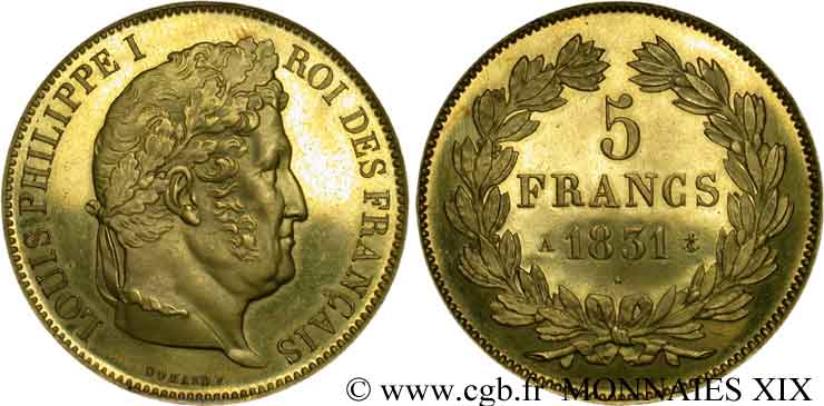 Boîte d’hommage de deux essais de 5 francs en or et en argent 1831 Paris VG.2820 et 2819 MS 