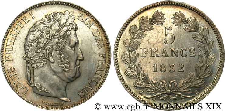5 francs, IIe type Domard 1832 Rouen F.324/2 AU 