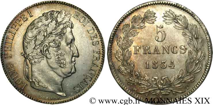 5 francs, IIe type Domard 1834 Nantes F.324/40 EBC 