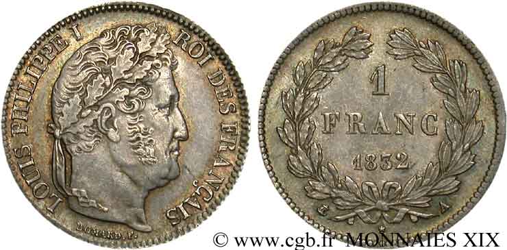 1 franc Louis-Philippe, couronne de chêne 1832 Paris F.210/1 SPL 