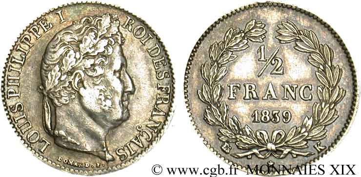 1/2 franc Louis-Philippe 1839 Bordeaux F.182/81 TTB 