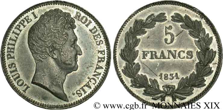 Essai de 5 Francs en étain par Rogat 1831 Paris VG.2773  XF 